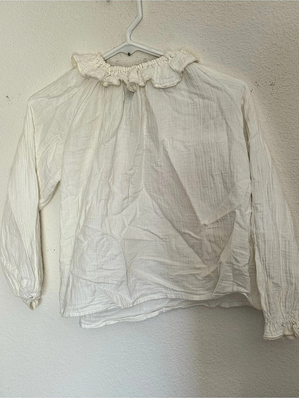 Bonton White Cotton Ruffle Collar Girls Blouse Size 10